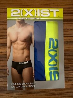 2xist Electric Micro No-Show Brief - Royal Blue with Green Neon ellastic.